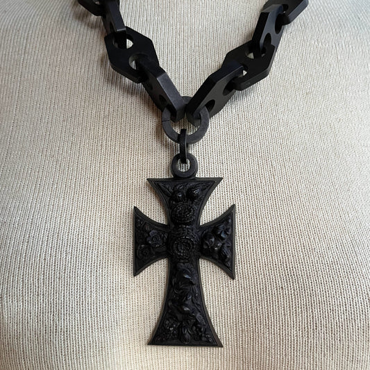RESERVED | 19th c. Vulcanite Cross Necklace