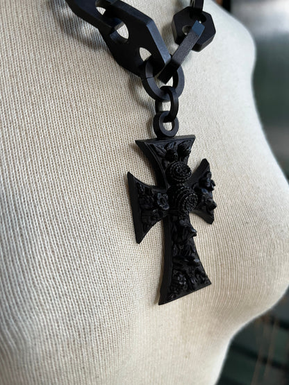 RESERVED | 19th c. Vulcanite Cross Necklace