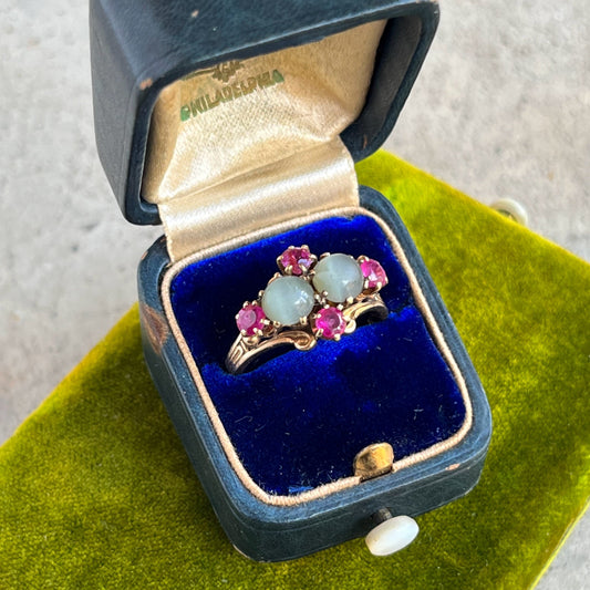 c. 1930s-1940s 14k Gold Cat's Eye Ruby Ring