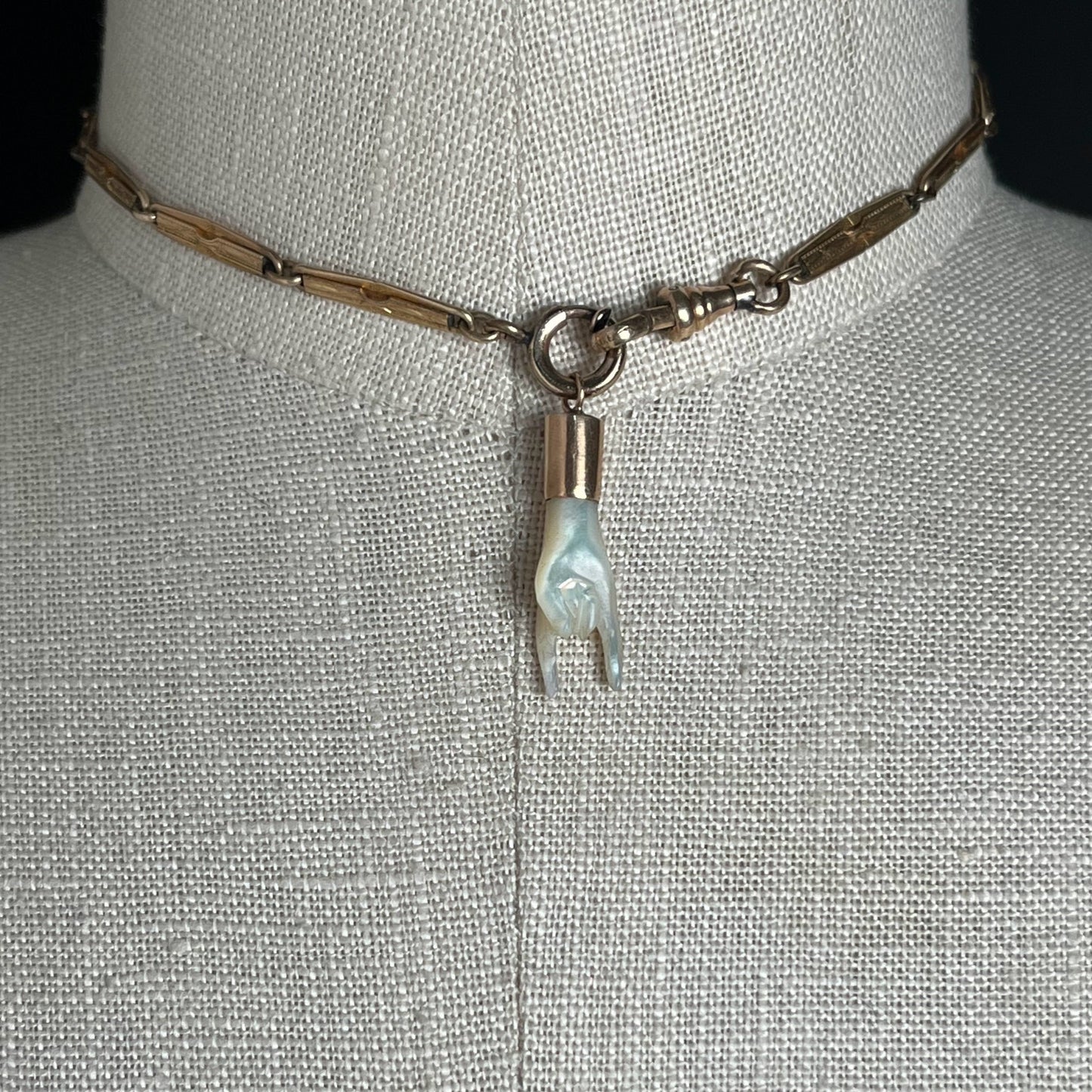 19th c. Mano Cornuto Mother of Pearl Pendant