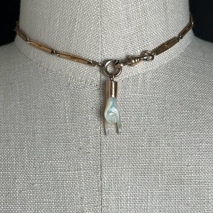 19th c. Mano Cornuto Mother of Pearl Pendant