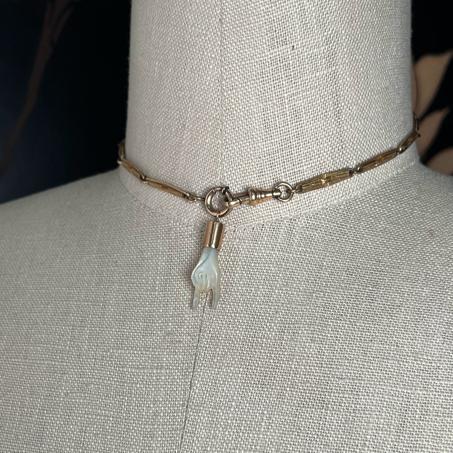 19th c. Mano Cornuto Mother of Pearl Pendant