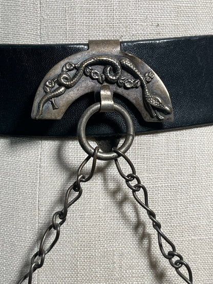 c. 1900 Cut Steel Beaded Snake Chatelaine Purse