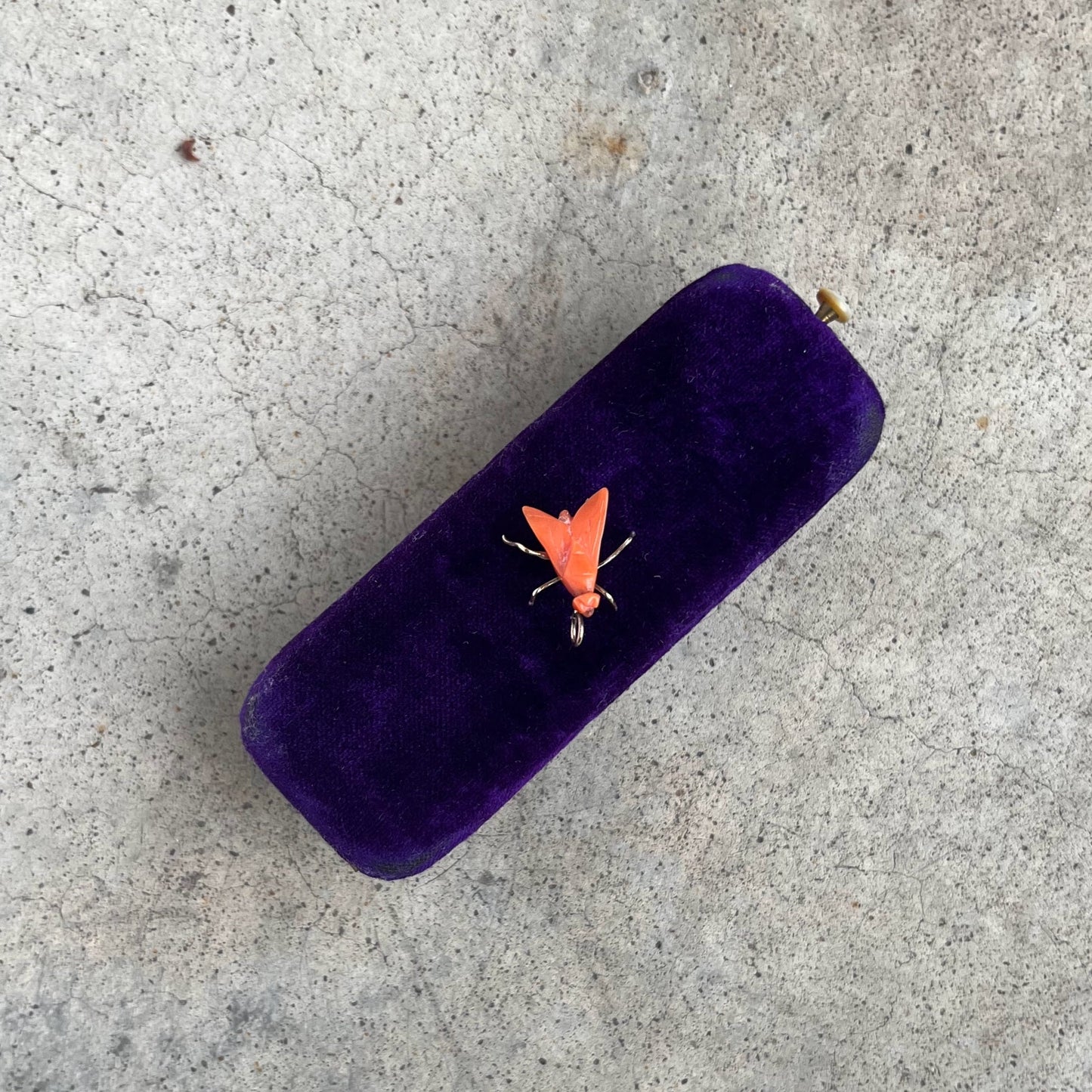 Early 19th c. 14k Gold Coral Fly Pendant