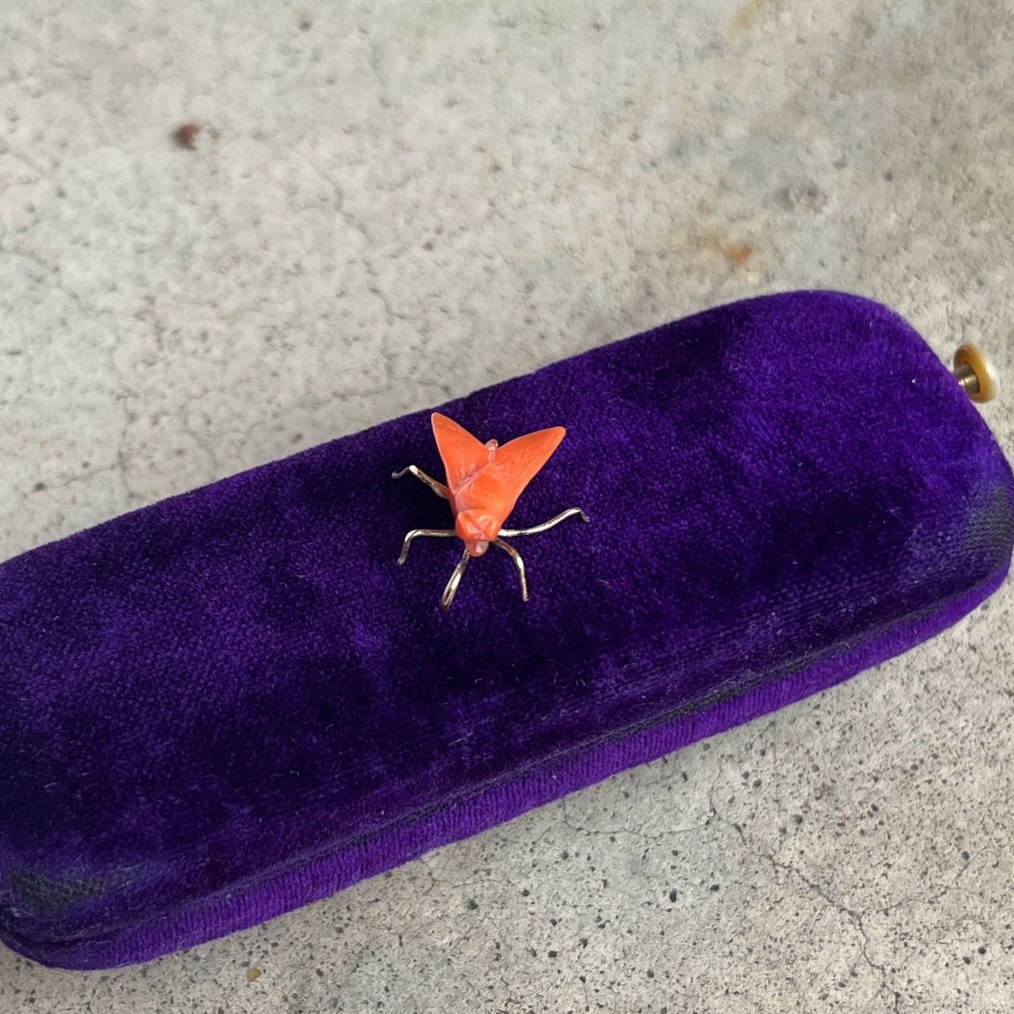 Early 19th c. 14k Gold Coral Fly Pendant