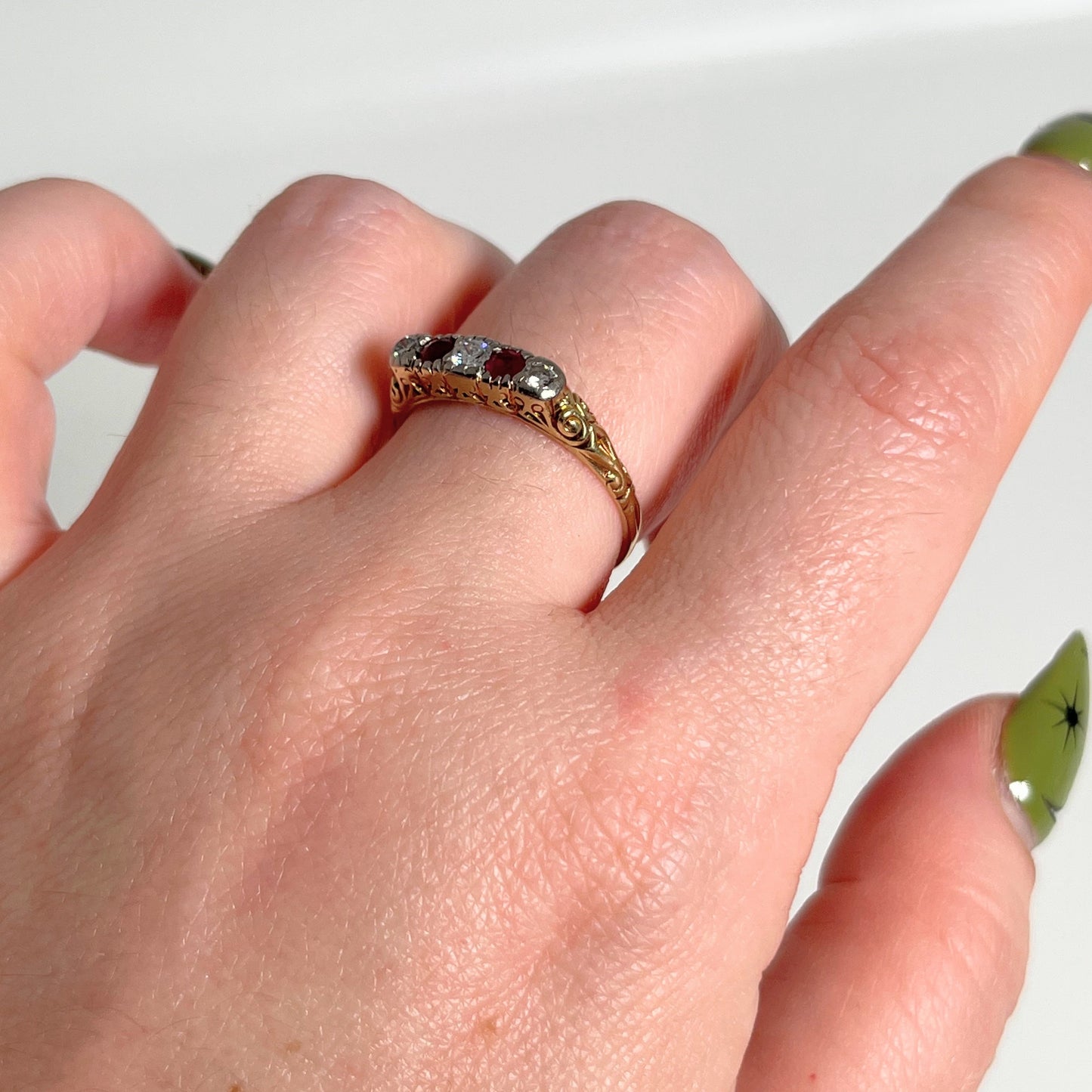 Early 20th c. 14k Gold Ruby Diamond Ring