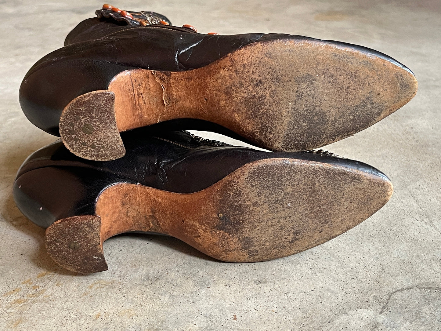c. 1910s Studded Leather Cutout Boots