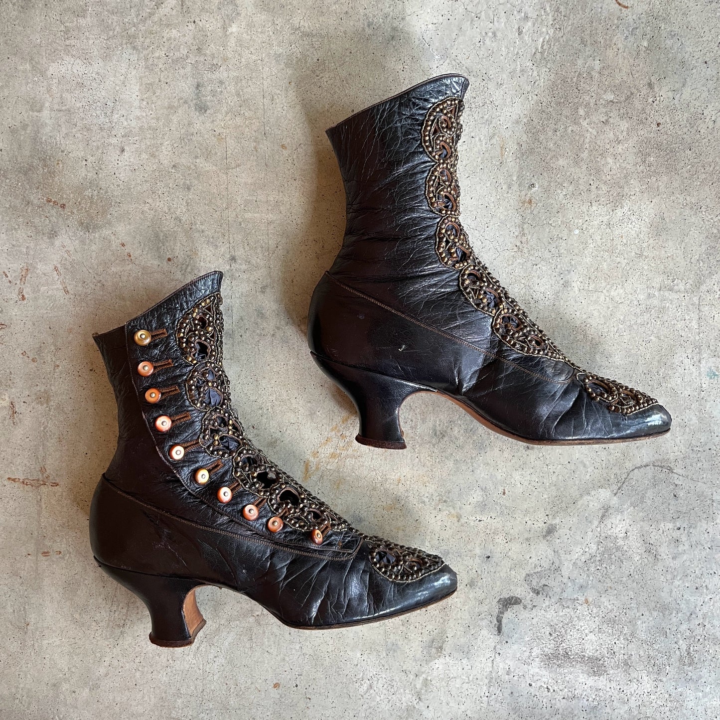 c. 1910s Studded Leather Cutout Boots