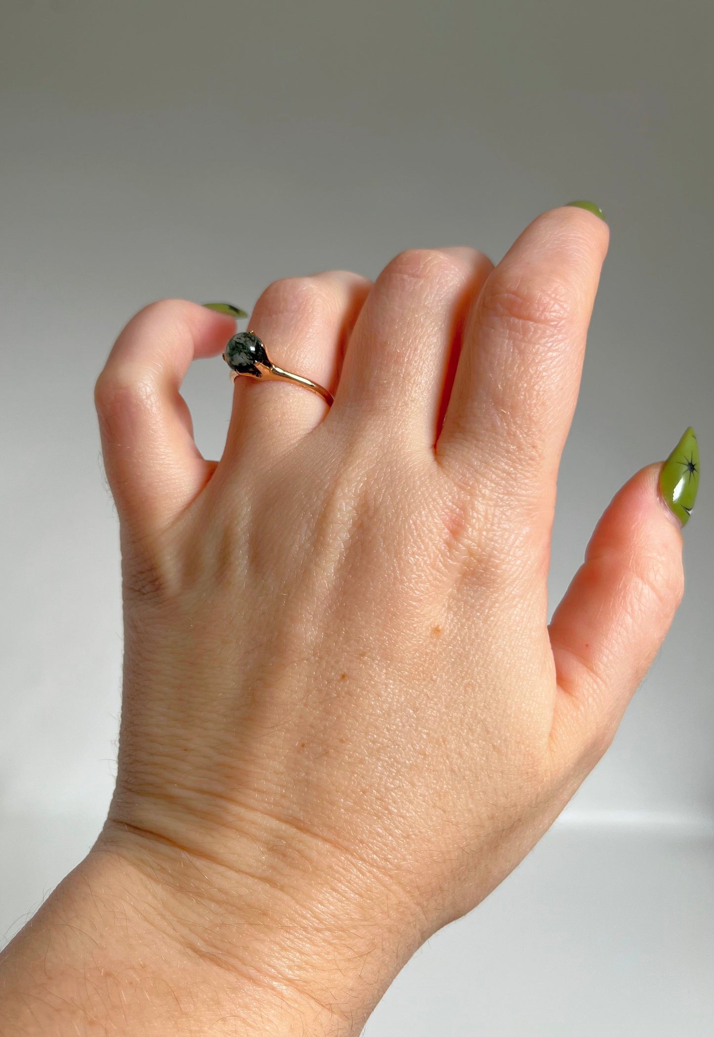 Early 20th c. 10k Gold Moss Agate Ring