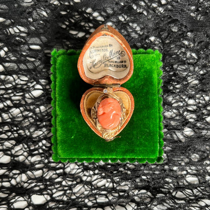 c. 1910s Coral Cameo 12k Gold Diamond Ring