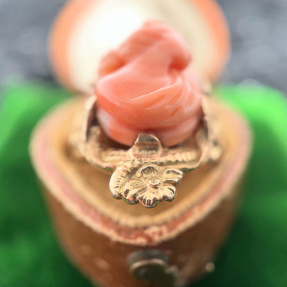 c. 1910s Coral Cameo 12k Gold Diamond Ring