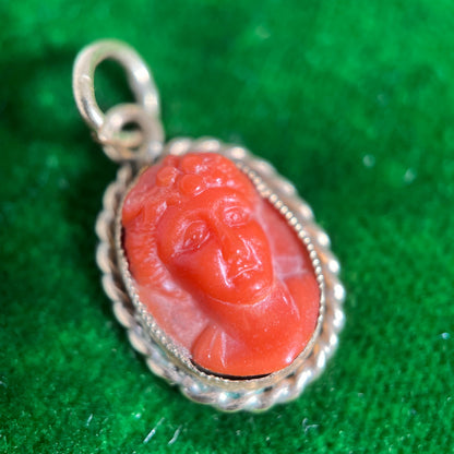 Late 19th c. 9k Gold Red Coral Cameo Charm