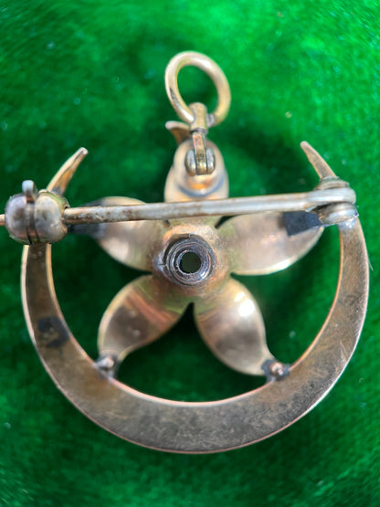Early 20th c. 14k Gold Moon Flower Brooch + Pendant