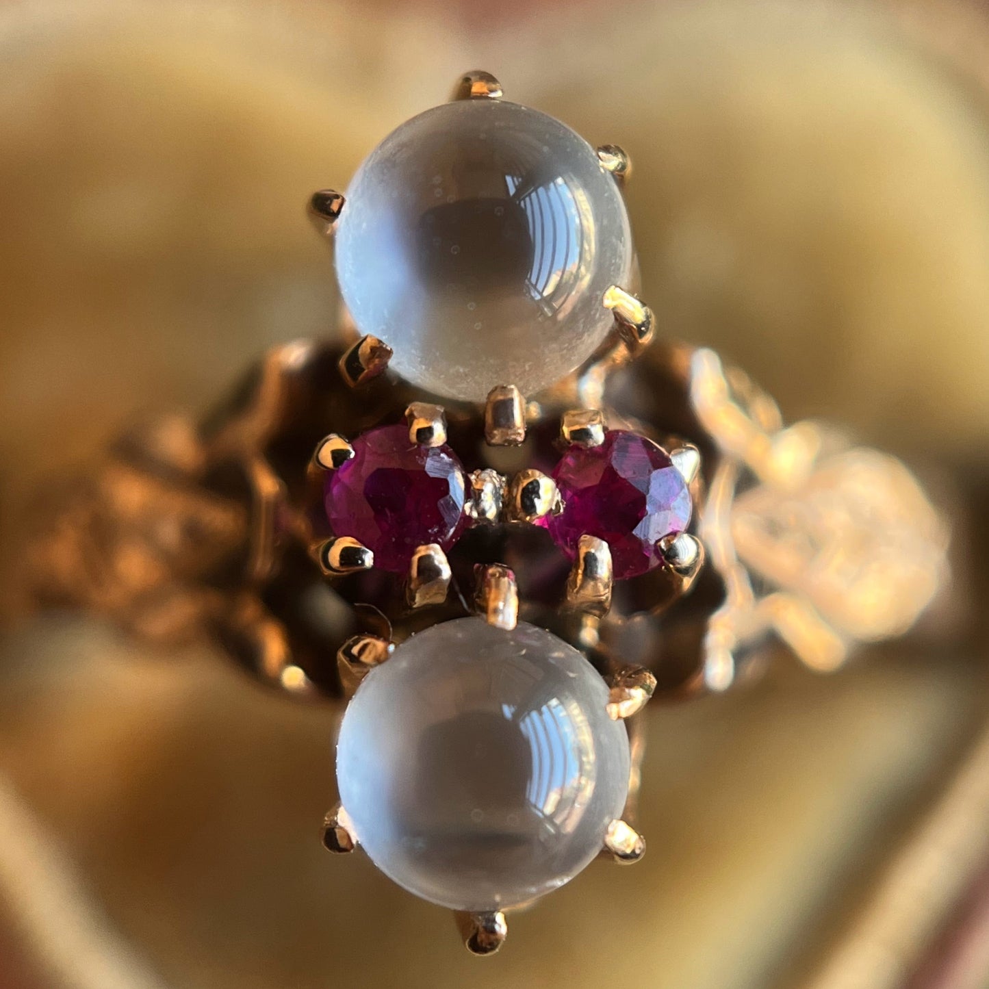 c. 1880s-1890s 10k Gold Moonstone Ruby Ring