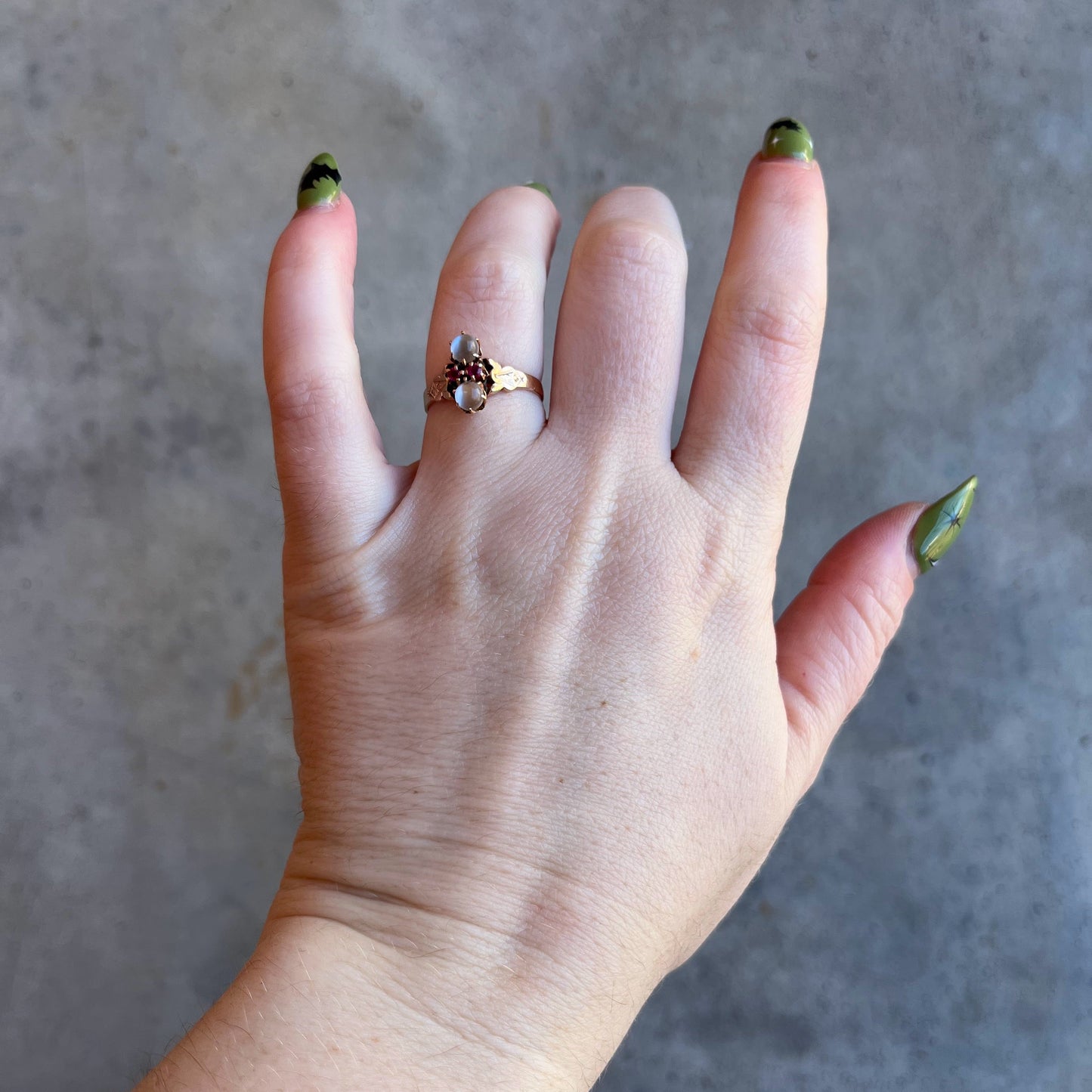 c. 1880s-1890s 10k Gold Moonstone Ruby Ring