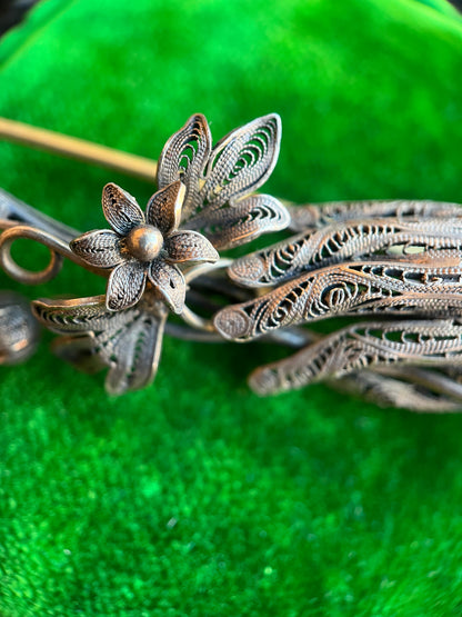 Late 19th c. Intricate Filigree Silver Hand Brooch