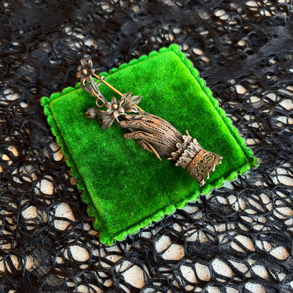Late 19th c. Intricate Filigree Silver Hand Brooch