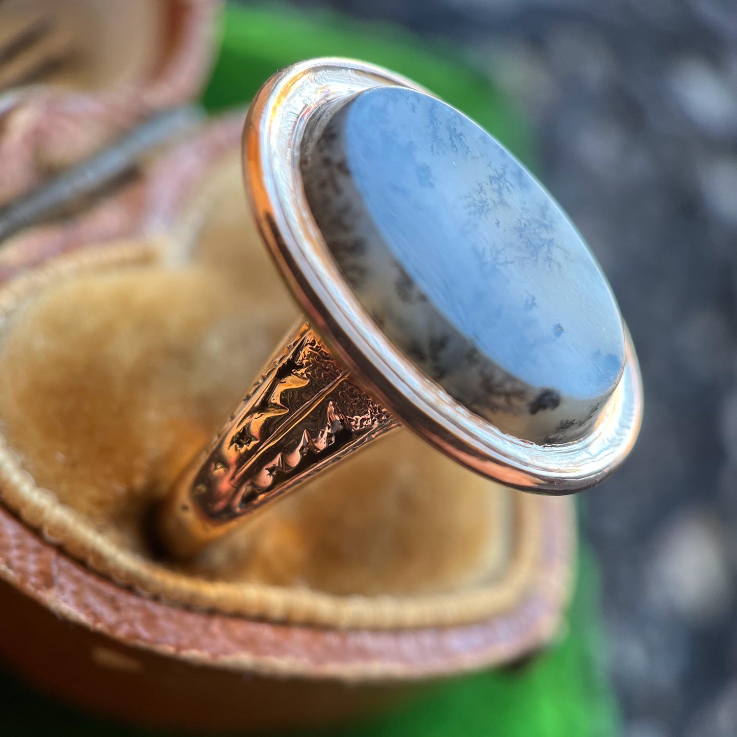 Late 19th c. 14k Gold Dendritic Agate Ring