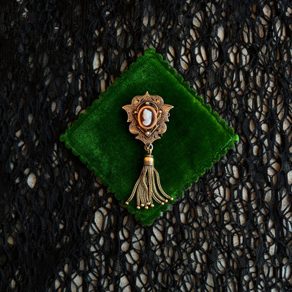 RESERVED for Jen | c. 1870s 14k Gold Hardstone Cameo Brooch + Pendant