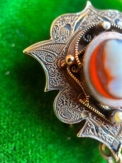 RESERVED for Jen | c. 1870s 14k Gold Hardstone Cameo Brooch + Pendant