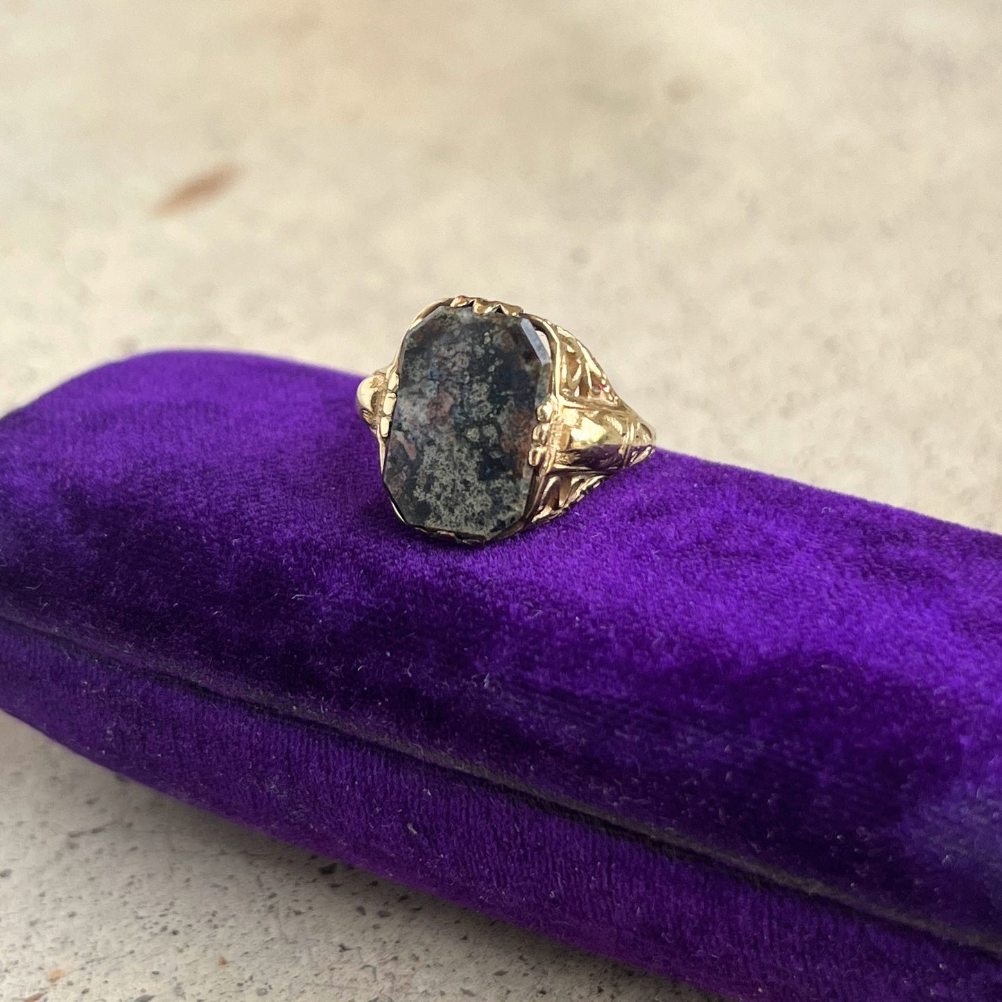 c. 1910s-1920s 14k Gold Petrified Wood Ring