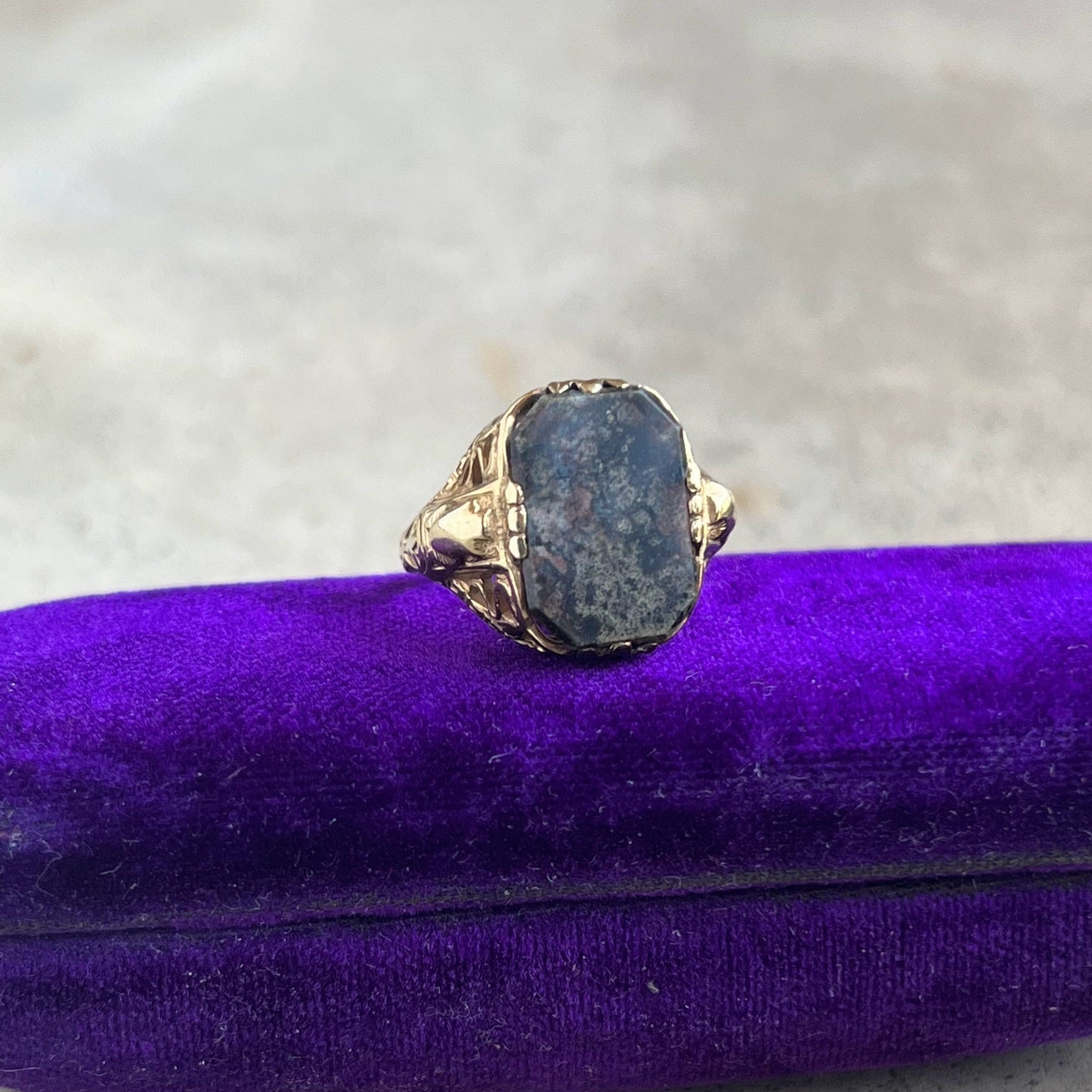 c. 1910s-1920s 14k Gold Petrified Wood Ring