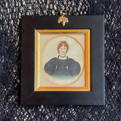 1830s Framed Miniature Portrait Painting | Signed J. Wood 1832