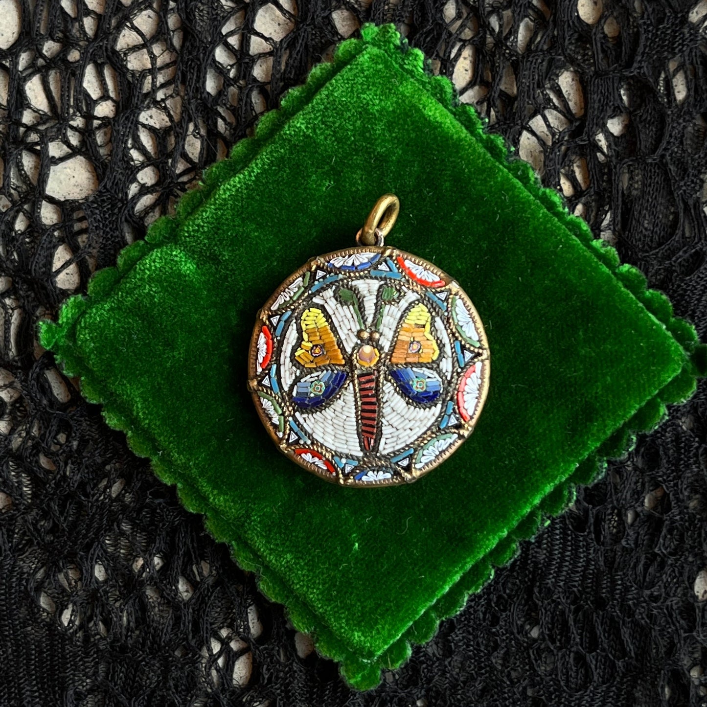 c. 1890s-1900s Large Moth Micromosaic Pendant