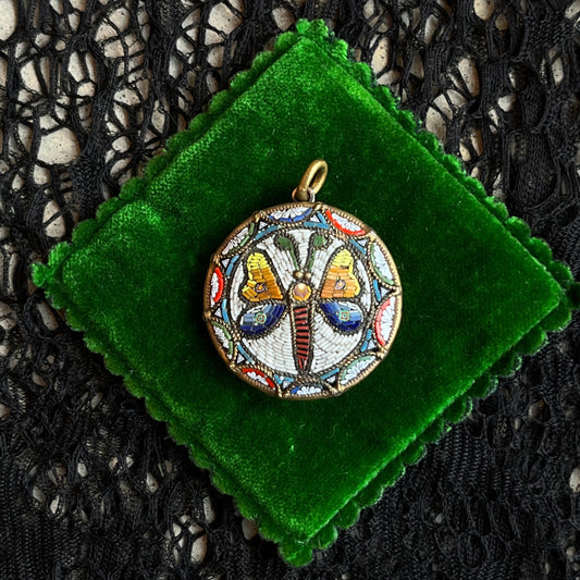 c. 1890s-1900s Large Moth Micromosaic Pendant