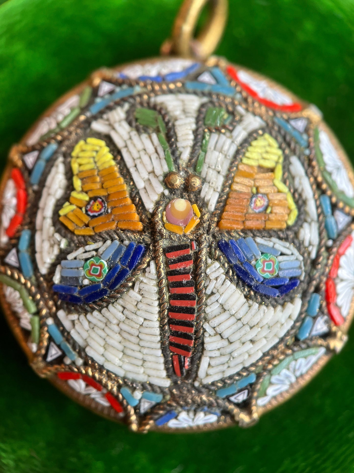 c. 1890s-1900s Large Moth Micromosaic Pendant