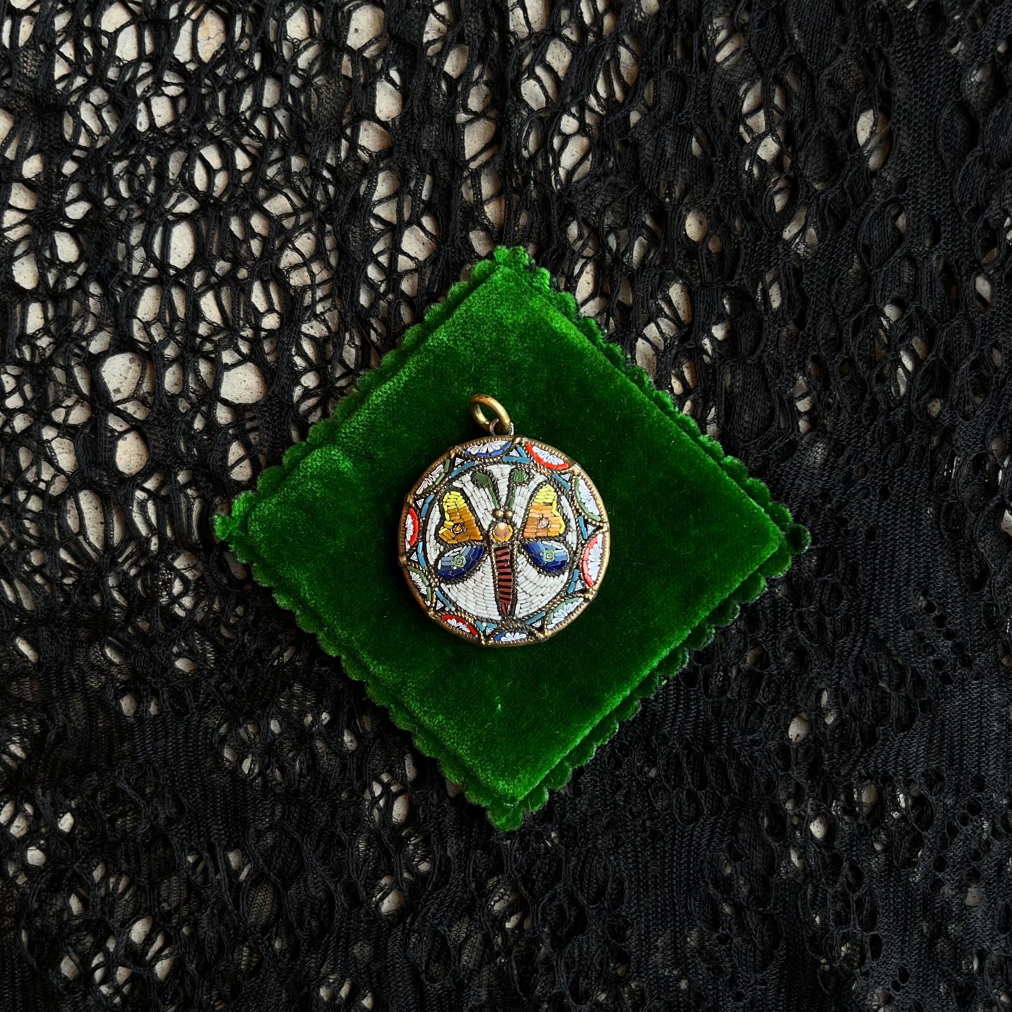 c. 1890s-1900s Large Moth Micromosaic Pendant