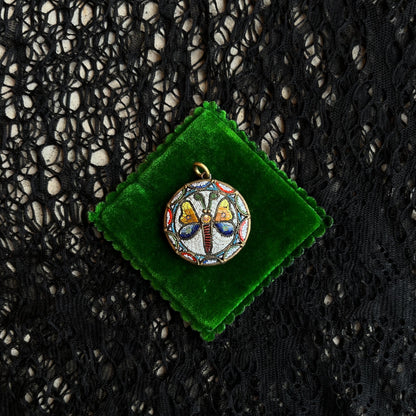 c. 1890s-1900s Large Moth Micromosaic Pendant
