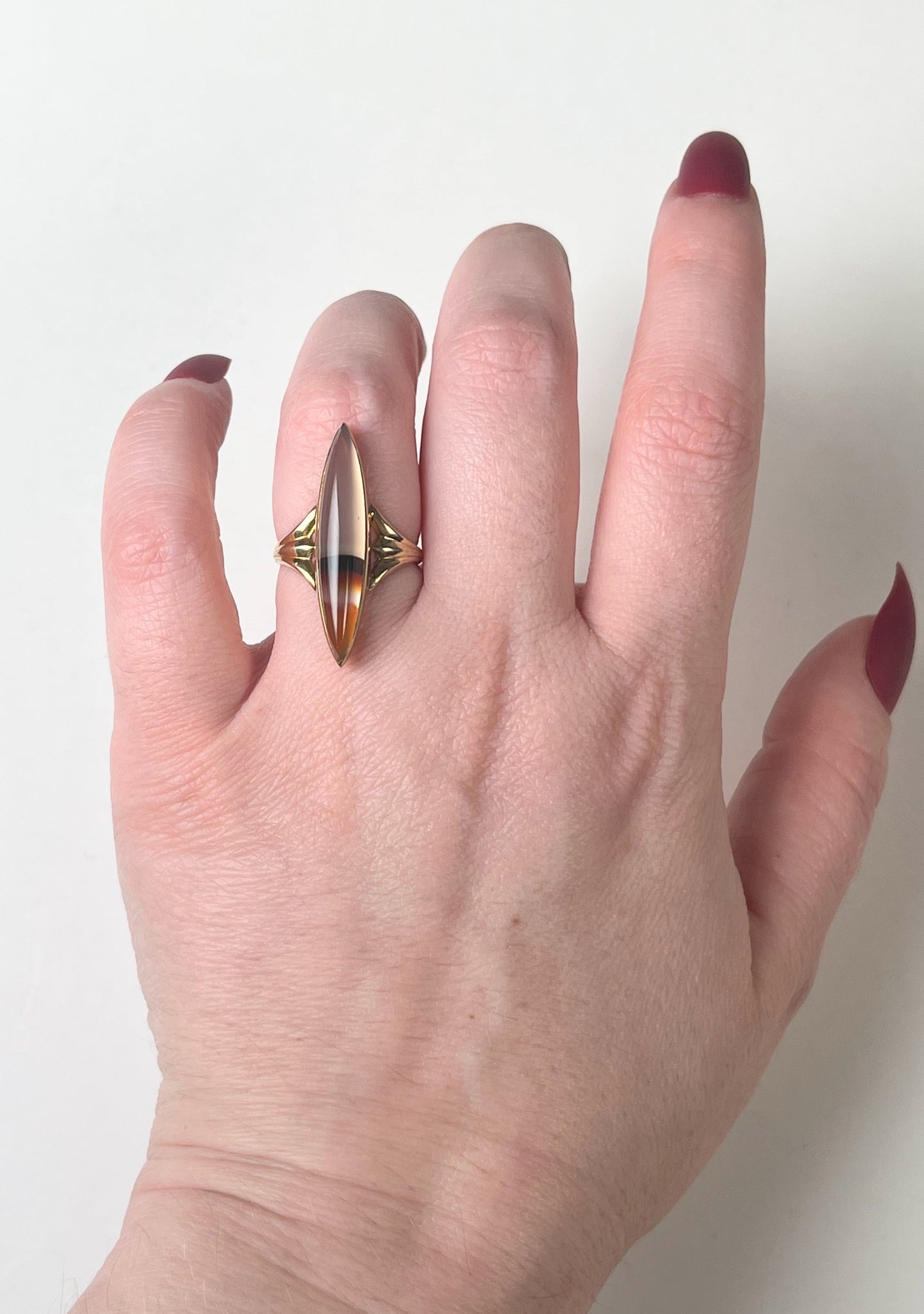 Late 19th c. 10-12k Gold Agate Ring | Sz 6