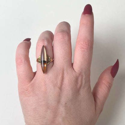 Late 19th c. 10-12k Gold Agate Ring | Sz 6