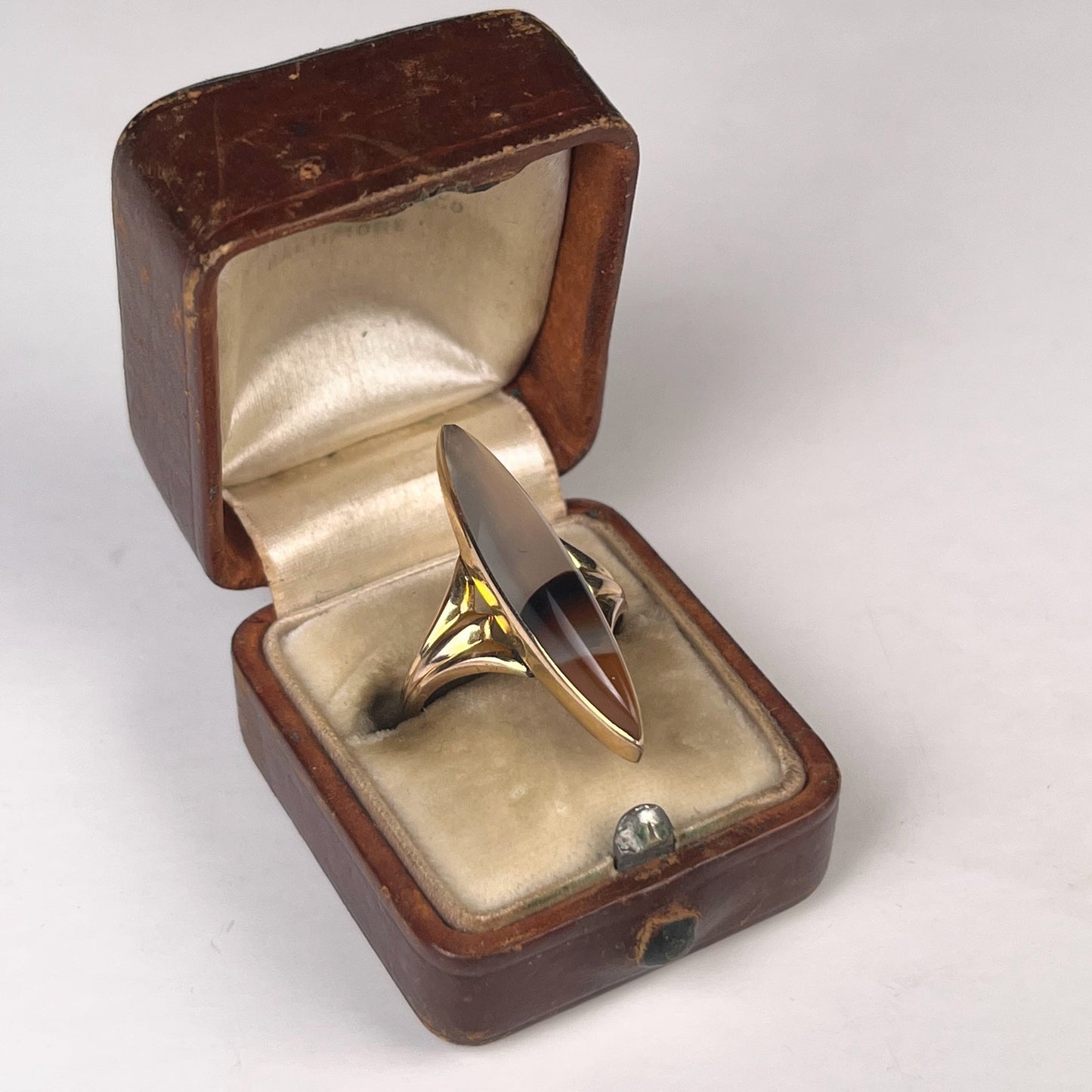 Late 19th c. 10-12k Gold Agate Ring | Sz 6