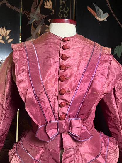 c. Late 1860s-Early 1870s Pink + Purple Silk Bodice