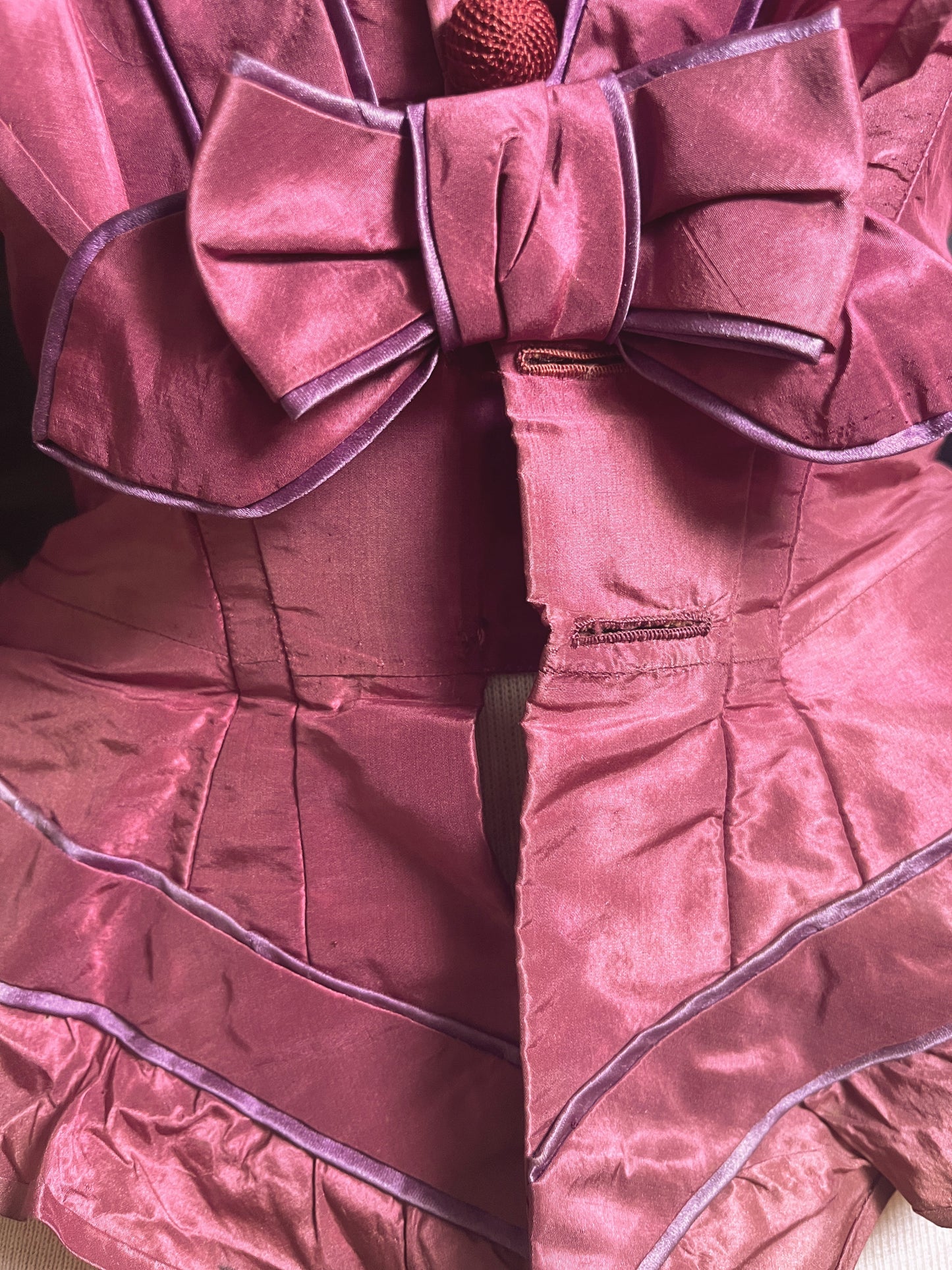 c. Late 1860s-Early 1870s Pink + Purple Silk Bodice