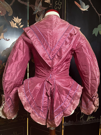 c. Late 1860s-Early 1870s Pink + Purple Silk Bodice