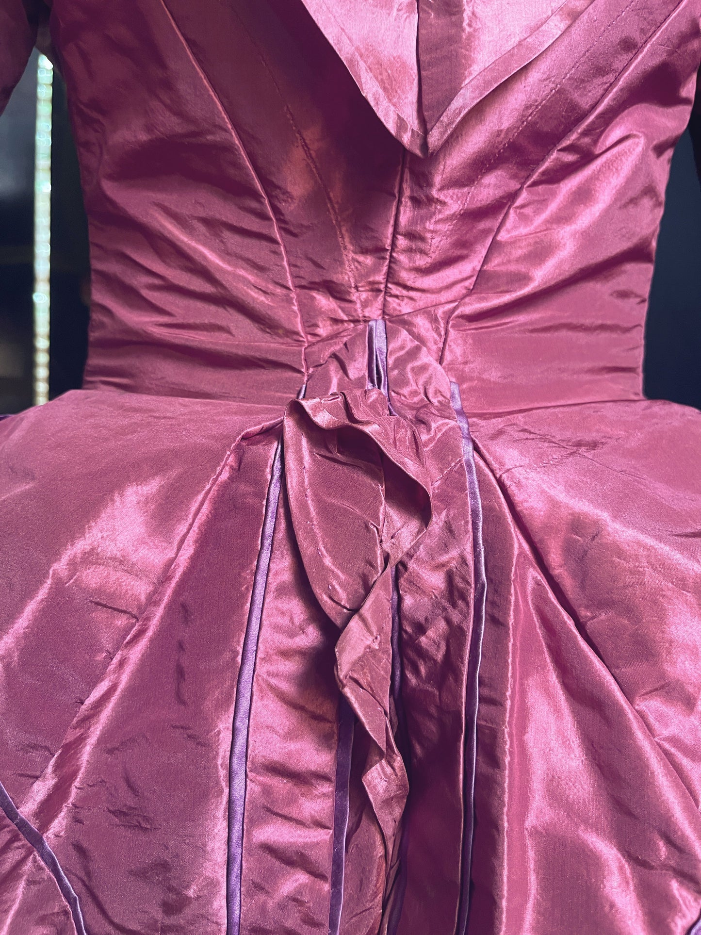 c. Late 1860s-Early 1870s Pink + Purple Silk Bodice