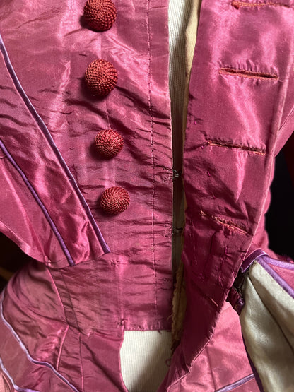 c. Late 1860s-Early 1870s Pink + Purple Silk Bodice