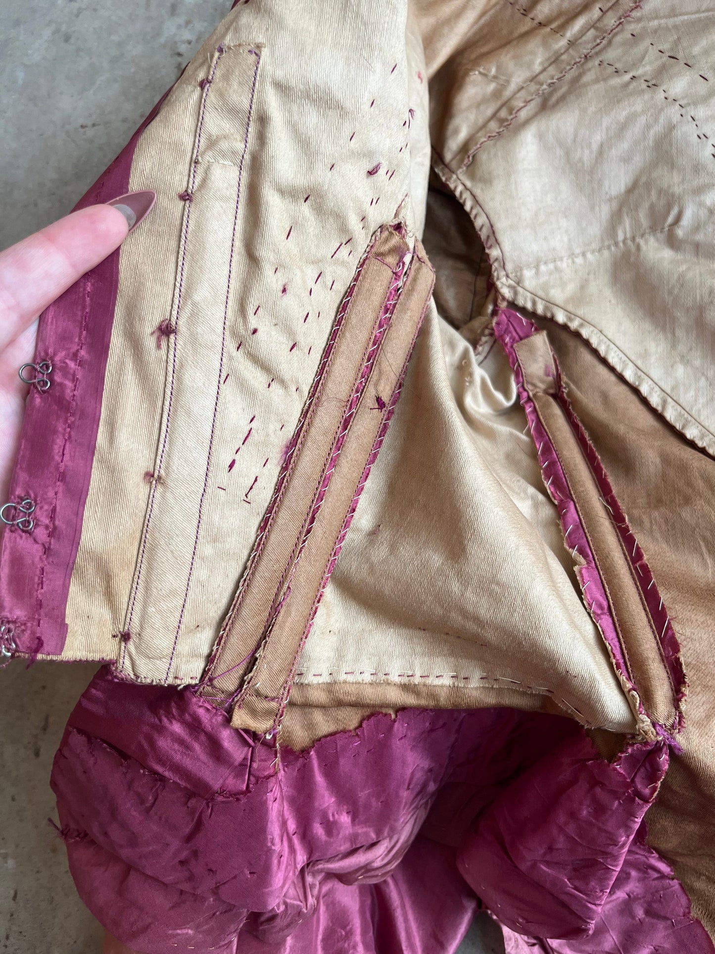 c. Late 1860s-Early 1870s Pink + Purple Silk Bodice