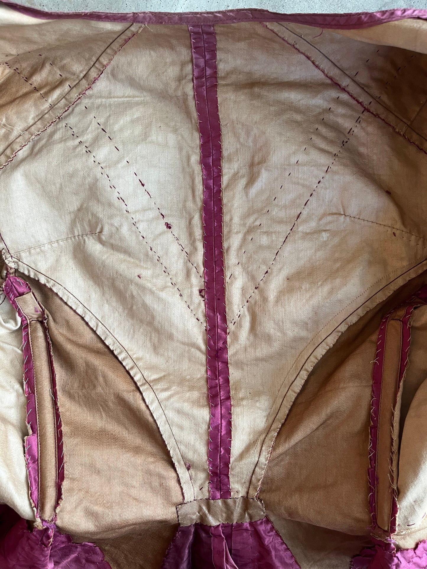 c. Late 1860s-Early 1870s Pink + Purple Silk Bodice