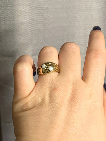 Victorian Opal Diamond Double Snake Ring