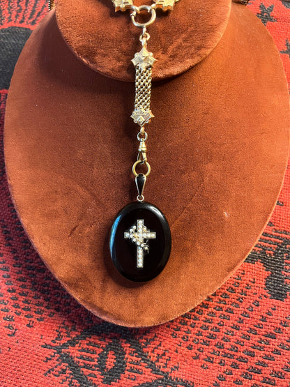 c. 1870s Seed Pearl Cross Mourning Locket