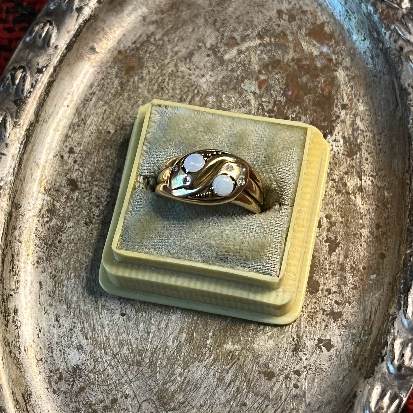 Victorian Opal Diamond Double Snake Ring