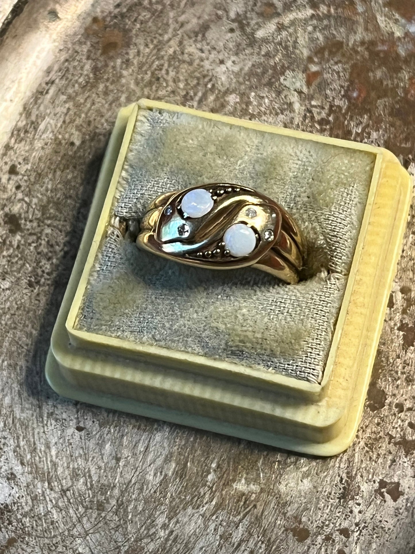 Victorian Opal Diamond Double Snake Ring