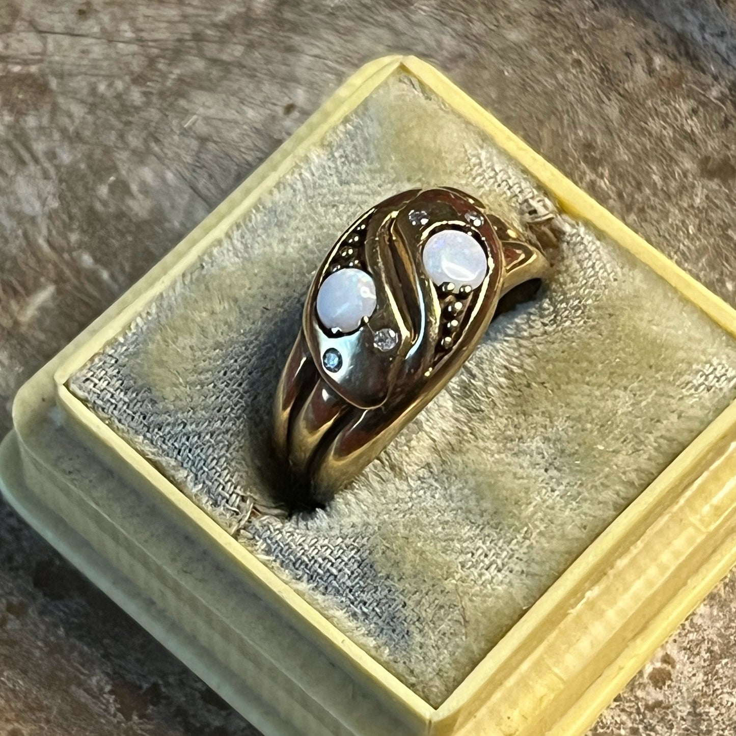 Victorian Opal Diamond Double Snake Ring
