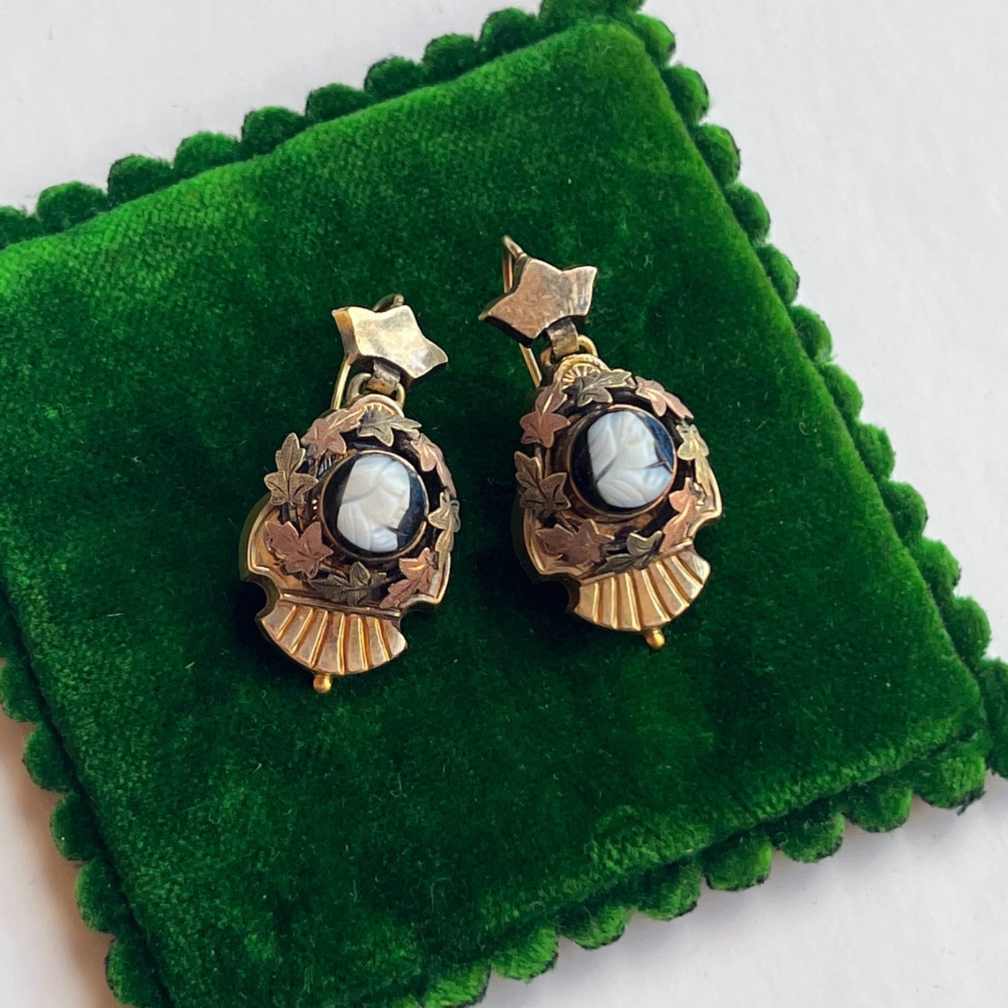 c. 1880s Gold Filled Hardstone Cameo Earrings
