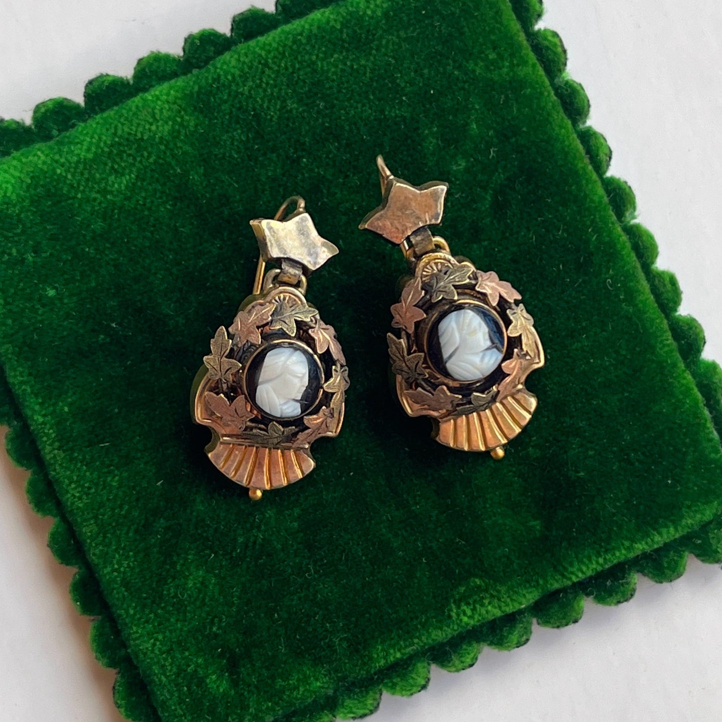 c. 1880s Gold Filled Hardstone Cameo Earrings