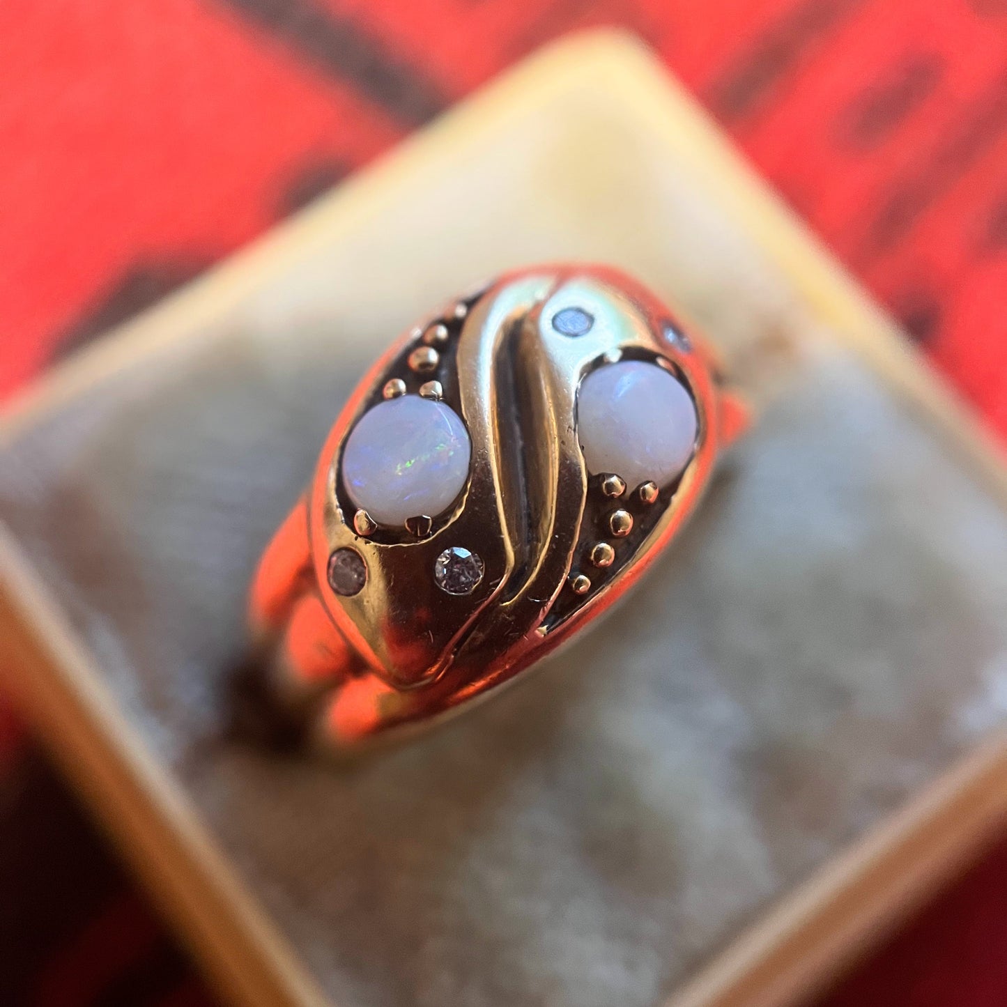 Victorian Opal Diamond Double Snake Ring